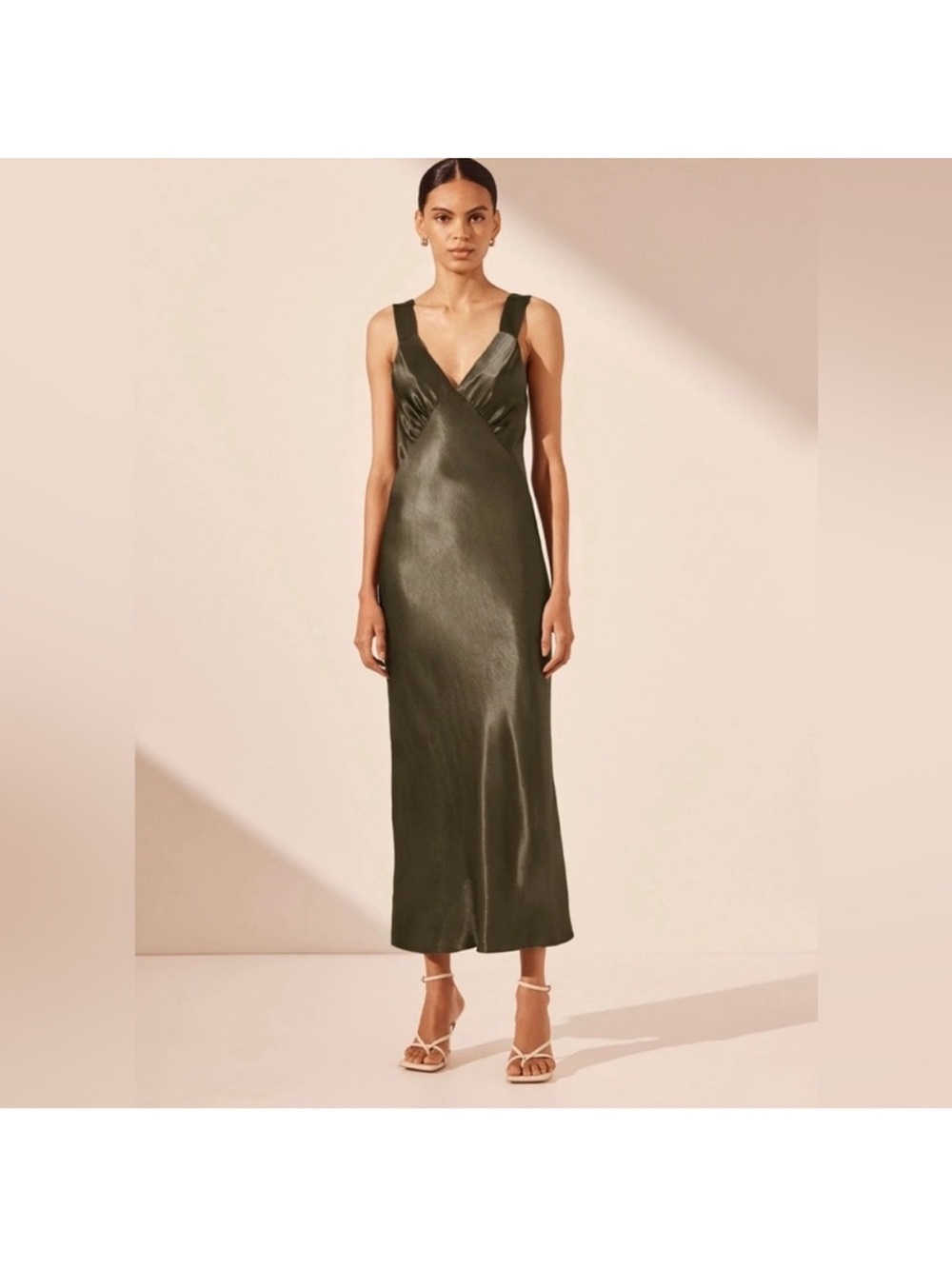 Shona Joy la lune plunge midi dress forest green